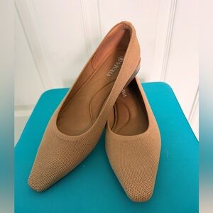 Vivaia Tan Pointed Toe Knit Ballet Flats - Women's 38.5